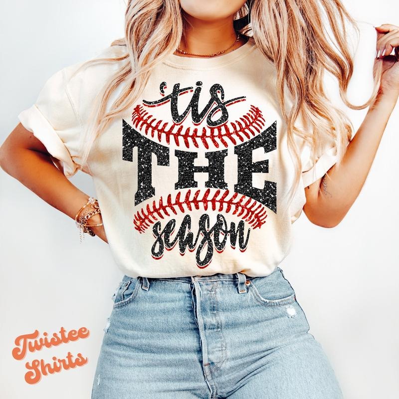 Comfort Colors Sports Game Day T-Shirt - Faux Tis The Season Baseball T-Shirt - Sports Team Mom Family T-Shirt