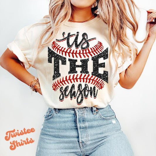 Comfort Colors Sports Game Day T-Shirt - Faux Tis The Season Baseball T-Shirt - Sports Team Mom Family T-Shirt