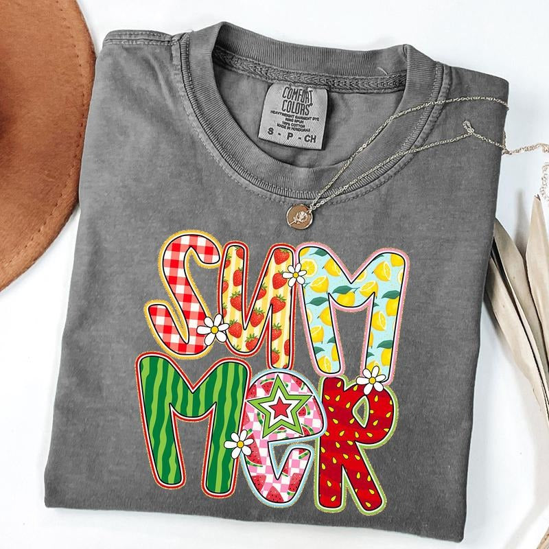 Comfort Colors Summer Tropical Fruit Shirt, Preppy Summer T-Shirt, Watermelon Lemon Strawberry Summer Vacation T-Shirt, Unisex T-Shirt