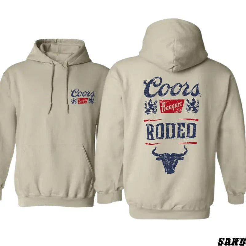 Coors Banquet Rodeo Hoodie with Bold Bull Graphic - Men's and Women's Western Style Sweater - Sweaters, Menswear