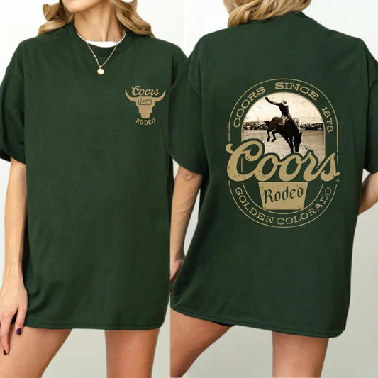 Coors Rodeo T-Shirt - Classic Western Design Featuring Bold Rodeo Graphics, Perfect for Rodeo Enthusiasts and Western Style Fans, Unisex T-Shirt for Everyday Comfort and Cowboy Spirit, Unisex T-Shirts, Menswear Tops