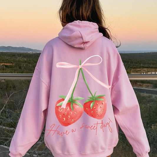Coquette Berry Hoodie Have A Good Day Hoodie Words On Back Coquette Bow Hoodie Trendy Ribbon Hoodie Cute Coquette Pullover Hoodie