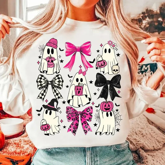 Coquette Bow Halloween Sweatshirt, Halloween Pumpkin Sweater, Cute Ghost Sweatshirt, Spooky Season Sweatshirt, Social Club Shirt, Halloween Mama Shirt, Girly Coquette Bow Shirt