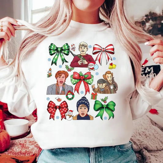 Coquette Bow Home Alone Christmas Shirt Christmas 90s Comedy Movie Shirt The Boys Of Winter Shirt Christmas Coquette Bow Shirt
