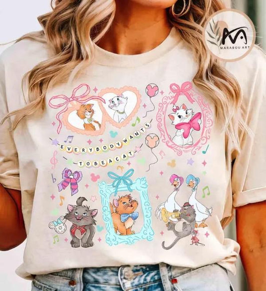 Coquette Bows Watercolor The Aristocats Shirt, Cat Lover, Marie Toulouse Berlioz Shirt, Everybody Wants To Be A Cat Tee