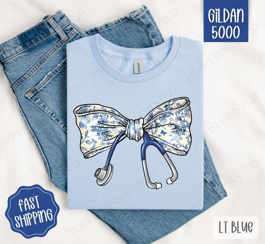 Coquette Nurse Bow Shirt Gildan, RN Tee, Gift for Nurse, Trendy Women's Tshirt Plus Sizes