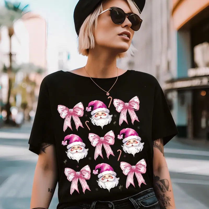 Coquette Pink Christmas, Pink bow Sweatshirt, Santa Holiday Season, Coquette Pink Bow Xmas Shirt, Holiday Vibes, Cozy Season, Christmas Vibes