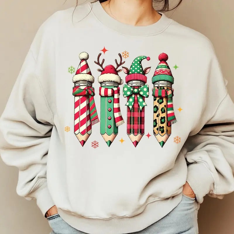 Coquette Teacher Christmas Shirt, Pencil Christmas Sweatshirt, Coquette Christmas Shirt, Merry Teacher, Teacher Appreciation Gift, Teacher Life