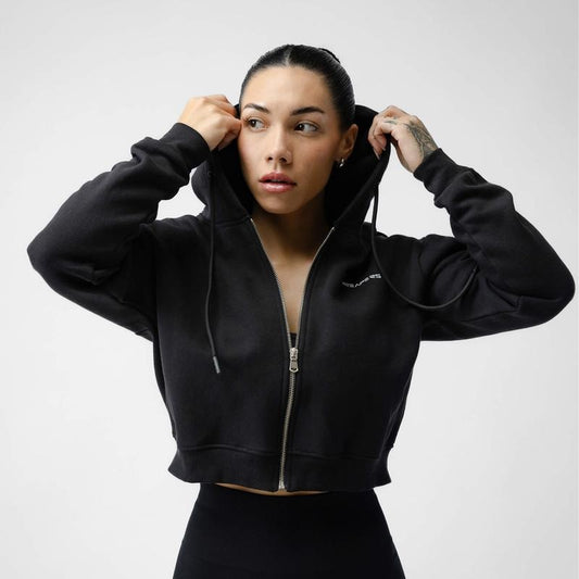 Women's Cropped Skull Zip-up Hoodie - Black Polyester/Cotton
