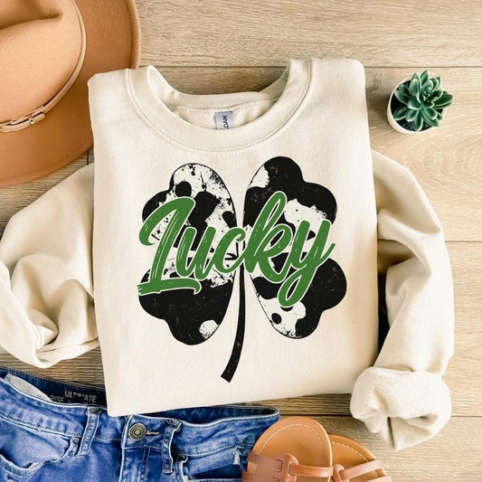 Cow Print Lucky Shamrock St Patricks Day Retro St Patty's Day shirt
