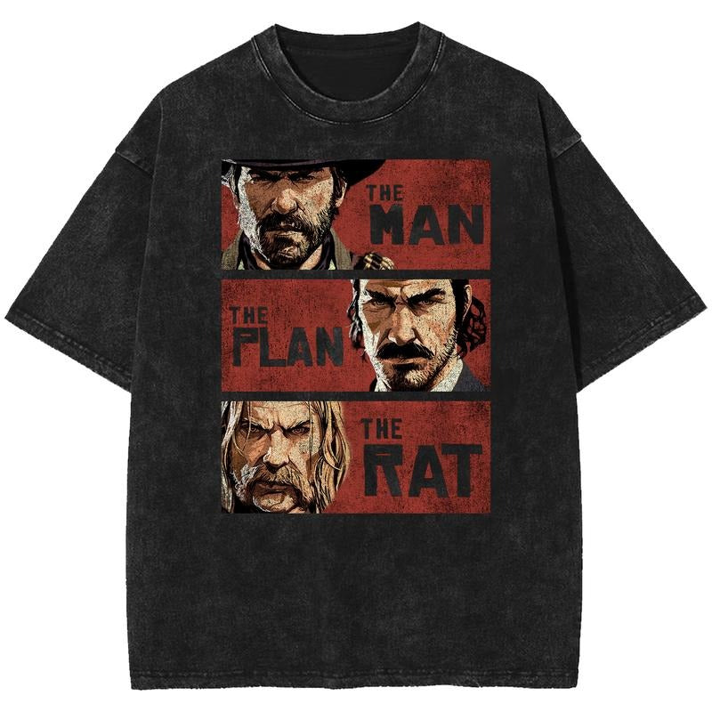Cowboy Graphic Shirt, Retro Streetwear Essential for gamers, Arthur Morgan Red D4ad Redemption 2 Vintage Washed Tee