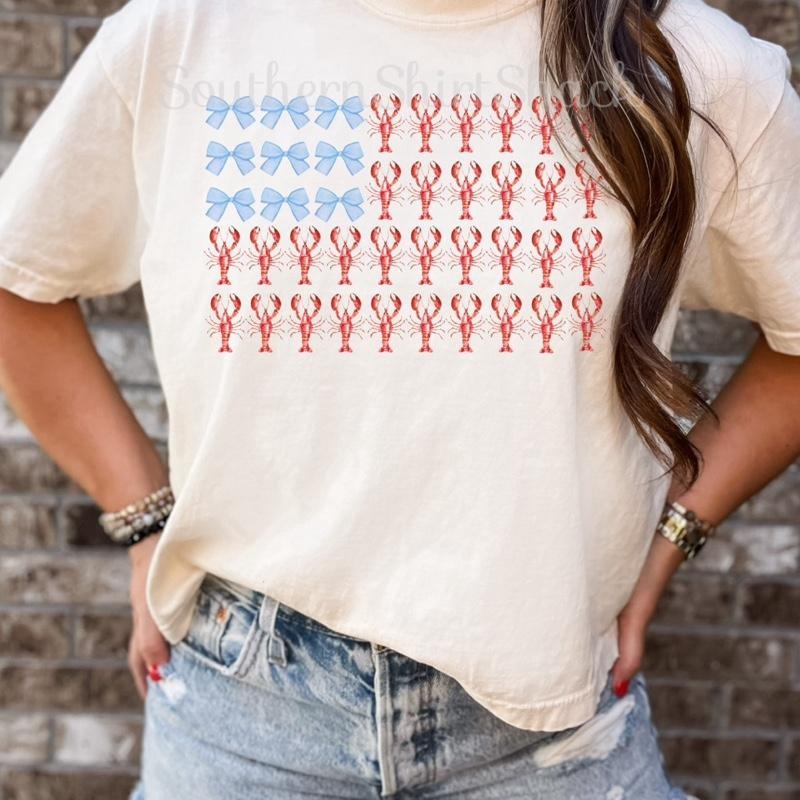 Crawfish Flag Bow T shirt  | Ivory comfort colors T shirt top