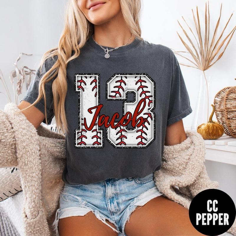 Custom Baseball Name and Number Shirt, Comfort Colors Baseball Mama Shirt, Baseball Personalized Baseball Tee, Tball Aunt Tee, Baseball Dad