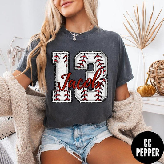 Custom Baseball Name and Number Shirt, Comfort Colors Baseball Mama Shirt, Baseball Personalized Baseball Tee, Tball Aunt Tee, Baseball Dad