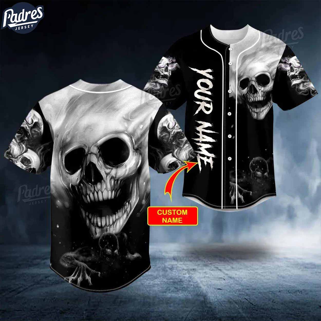 Custom Black White Zombie Monster Motion Faded Skull Baseball Jersey - Padres Jersey Oasis: Elevate Your Baseball Style Game