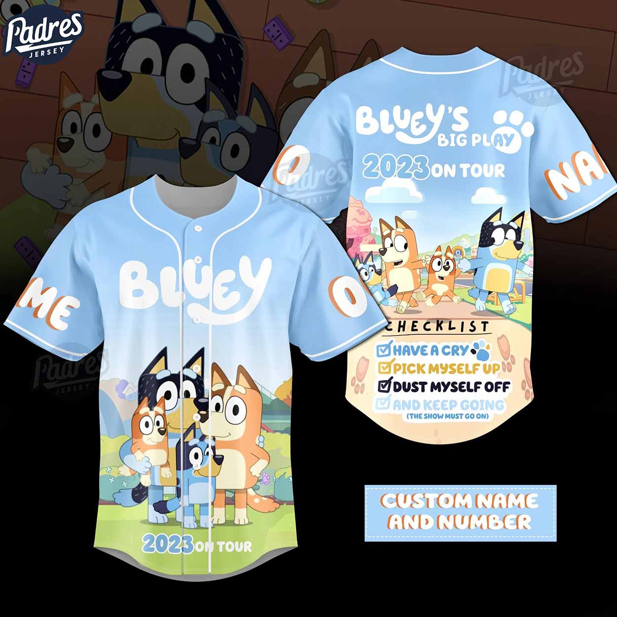 Custom Bluey On Tour 2023 Baseball Jersey - Padres Jersey Oasis: Elevate Your Baseball Style Game