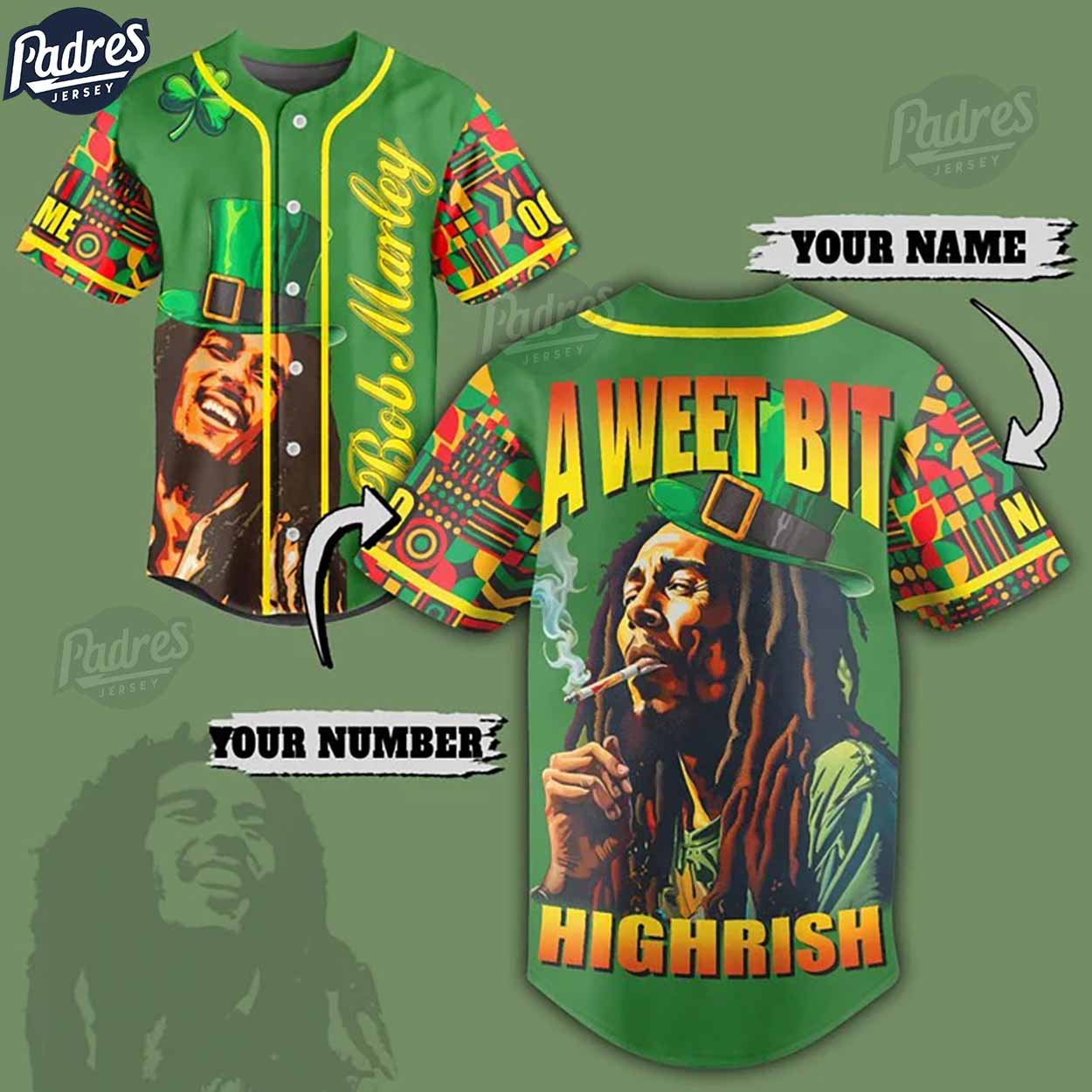 Custom Bob Marley St Patrick's Day Baseball Jersey - Padres Jersey Oasis: Elevate Your Baseball Style Game