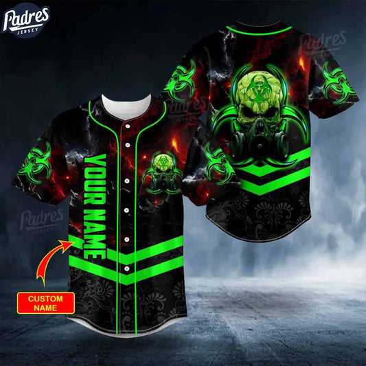 Custom Green Biohazard Skull Baseball Jersey - Padres Jersey Oasis: Elevate Your Baseball Style Game