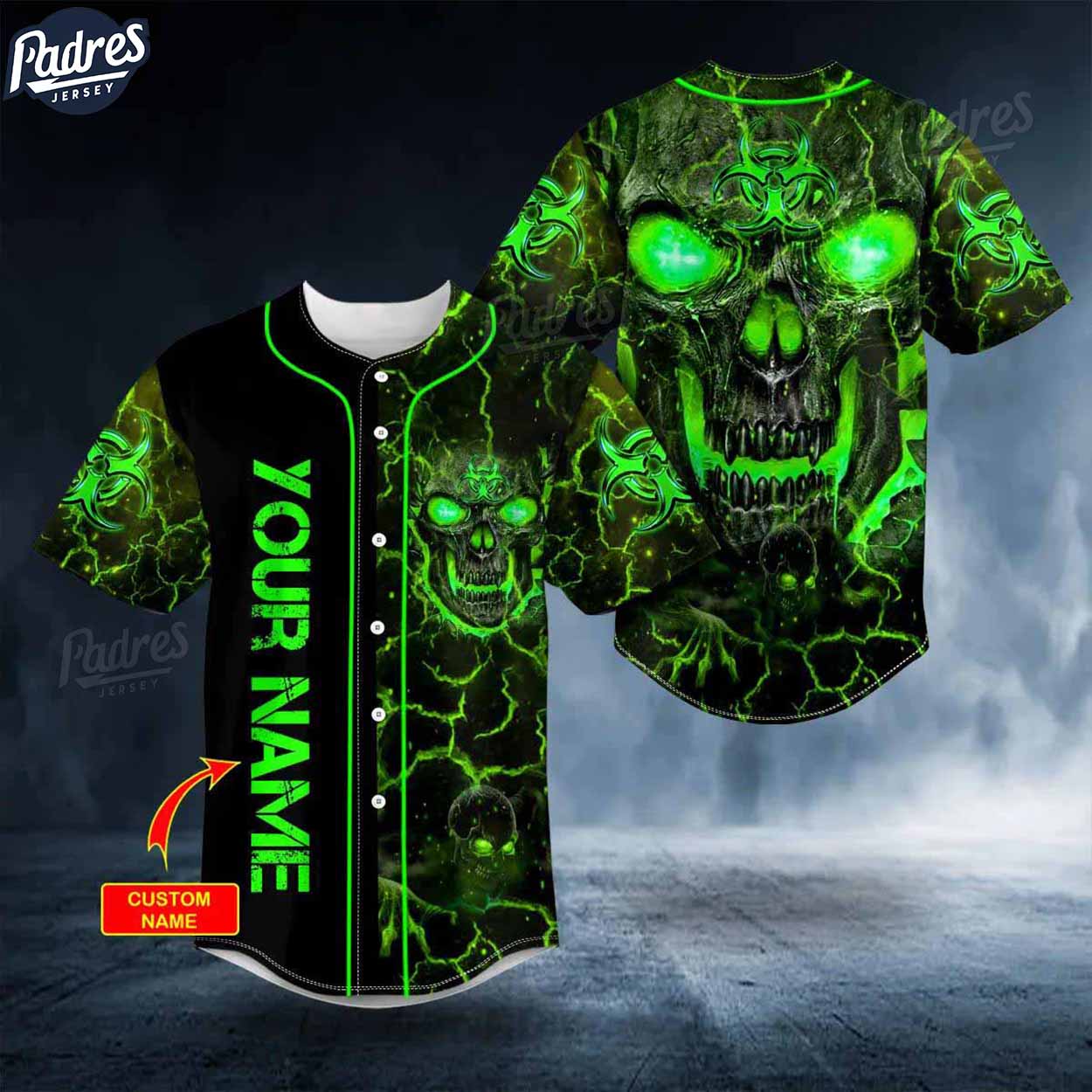 Custom Green Lava Skull Baseball Jersey - Padres Jersey Oasis: Elevate Your Baseball Style Game