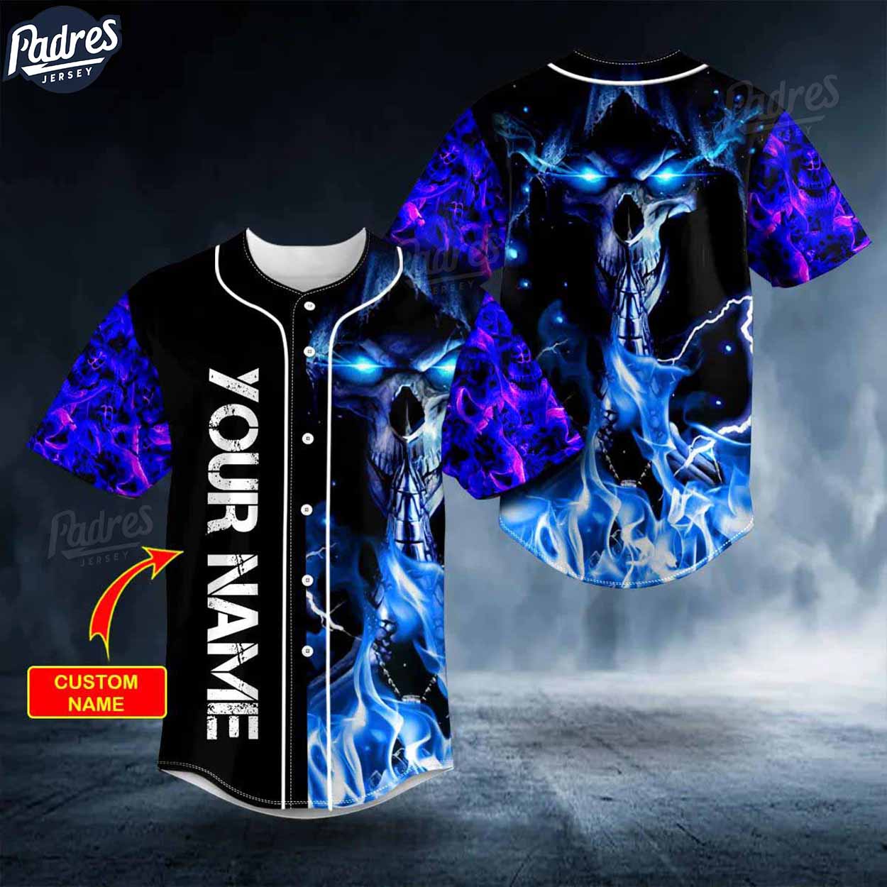 Custom Grim Reaper Prayer Blue Fire Baseball Jersey - Padres Jersey Oasis: Elevate Your Baseball Style Game