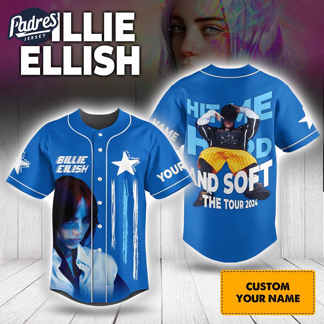 Custom Hit Me Hard And Soft Tour Design Billie Eilish Baseball Jersey - Padres Jersey Oasis: Elevate Your Baseball Style Game