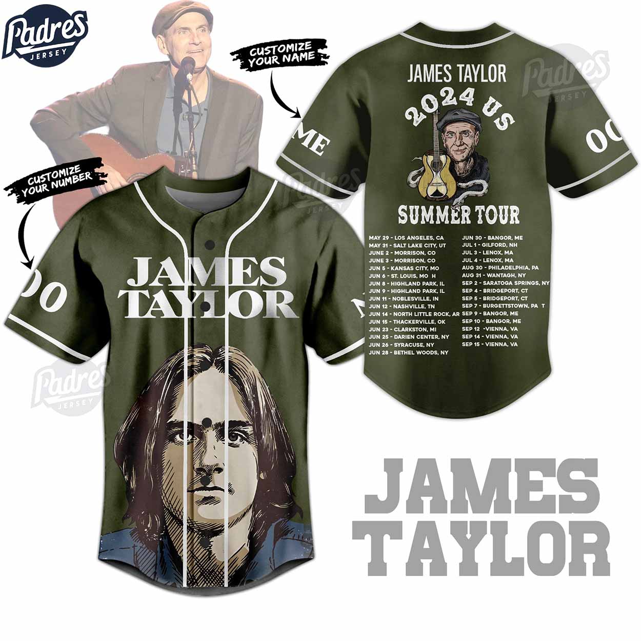 Custom James Taylor Tour 2024 Music Baseball Jersey - Padres Jersey Oasis: Elevate Your Baseball Style Game