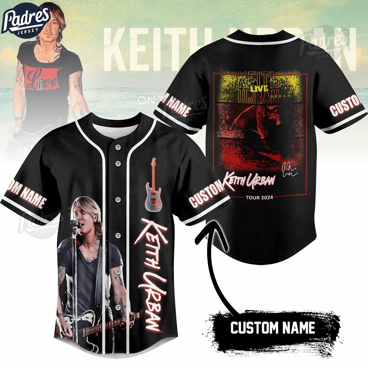 Custom Keith Urban Tour 2024 Baseball Jersey - Padres Jersey Oasis: Elevate Your Baseball Style Game