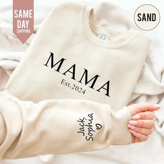 Custom Mama Sweatshirt with Name on Sleeve, Custom Mama Sweatshirt, Mom Jumper, Minimalist Mama Jumper, Mother's Day Gift for Mum