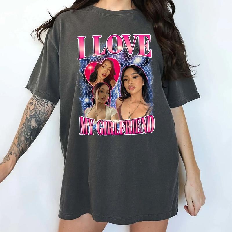 Custom Photo I Love My Girlfriend Shirt for Boyfriend, Vintage Bootleg Rap Tees, I Love My Gf T-shirt, Valentine's Day Gifts for Him, Classic Menswear