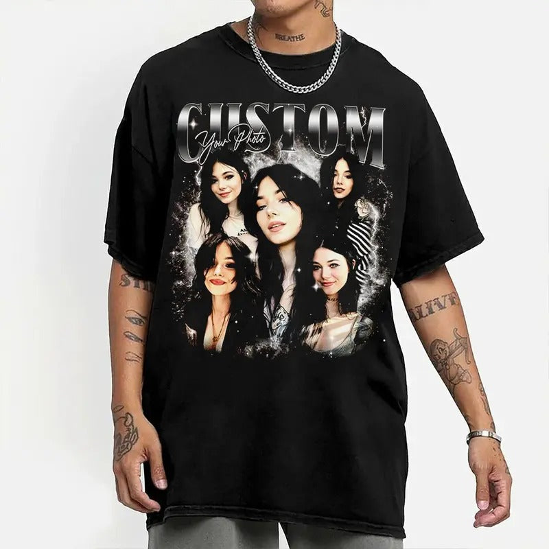 Custom Photos Shirt - Custom Bootleg Rap Tee, Vintage Graphic 90s T-Shirt, Custom Photo, Round Neck, Crewneck, Tropical Biker Style Menswear Top