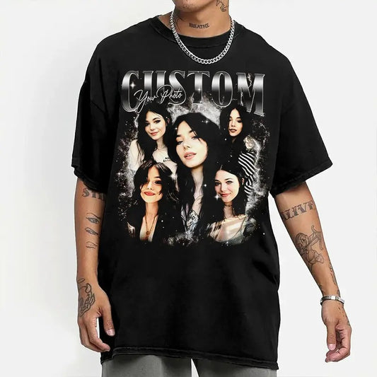 Custom Photos Shirt - Custom Bootleg Rap Tee, Vintage Graphic 90s T-Shirt, Custom Photo, Round Neck, Crewneck, Tropical Biker Style Menswear Top