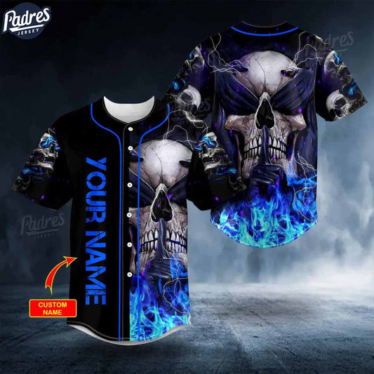 Custom See No Hear No Speak No Evil Blue Fire Skull Baseball Jersey - Padres Jersey Oasis: Elevate Your Baseball Style Game