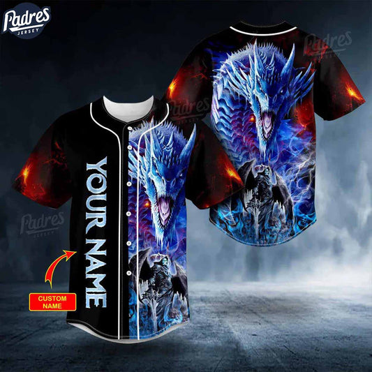 Custom Sword Grim Reaper Blue Fire Dragon Skull Baseball Jersey - Padres Jersey Oasis: Elevate Your Baseball Style Game