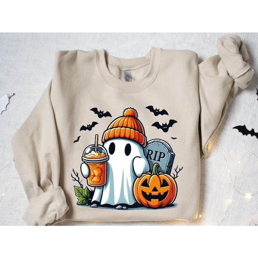 Cute Ghost Pumpkin Coffee Sweatshirt, Ice Ghost Pumpkin Spice Latte Shirt, Womens Halloween Shirt, Spooky Season , Fall Coffee  T-shirt, sweater and Hoodie