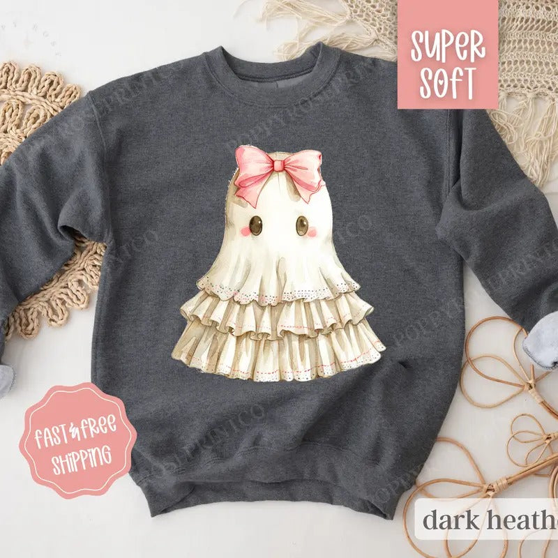 Cute Ghost Sweatshirt, Fall Crewneck, Womens Sweatshirt, Halloween Sweater cute ghoststyle{n002}2