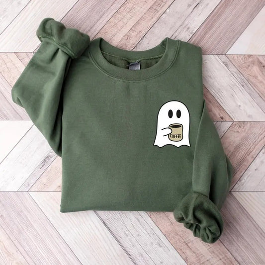 Cute Spooky Coffee Sweatshirt, Womens Ghost Sweatshirt, Spooky Season, Fall Coffee Lover Sweatshirt, Halloween Party Hoodie, Fall Season
