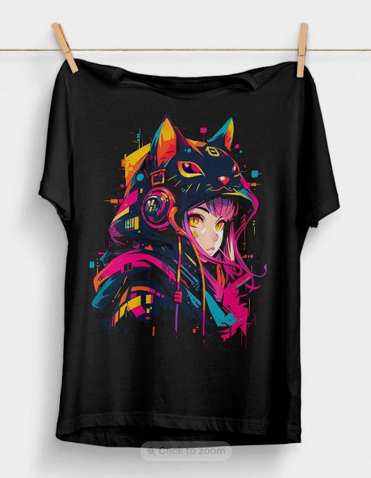 Cyberpunk Anime Girl T-Shirt | Futuristic T-Shirt Aesthetic | Japanese Harajuku Clothing | Kawaii Manga T-Shirt | Japanese T-Shirt Comfort Top