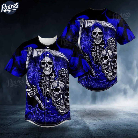Dark Blue Fatal Shears Grim Reaper Skull Baseball Jersey - Padres Jersey Oasis: Elevate Your Baseball Style Game
