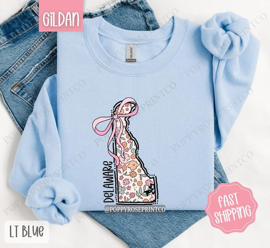 Delaware Floral Sweatshirt, Cute Delaware Sweatshirt, Delaware State Sweatshirt