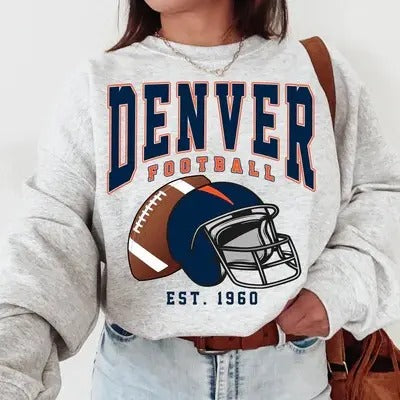 Denver Football Sweatshirt, Vintage Unisex Denver Crewneck, Gift for Football Fan, Oversized Denver Sweatshirt Cotton Fit