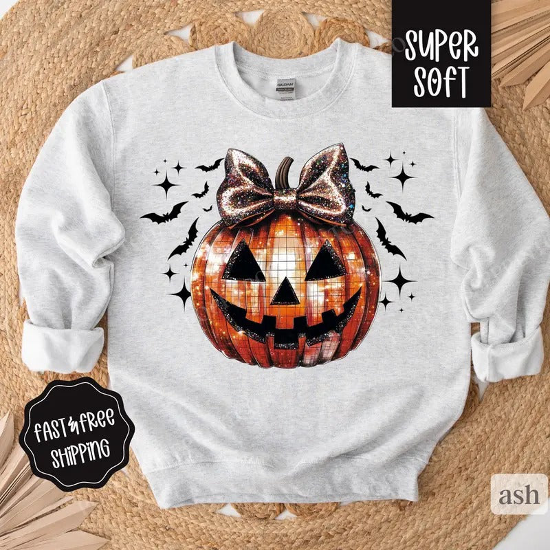 Disco Pumpkin Sweatshirt, Cute Fall Crewneck, Womens Sweatshirt, Fall Jack-O-Lantern Sweater