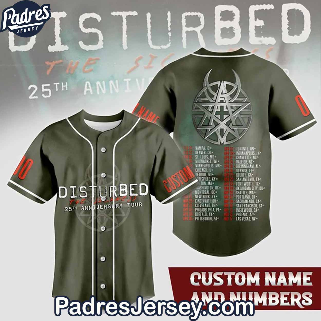 Disturbed 25th Anniversary Tour Baseball Jersey Outfit - Padres Jersey Oasis: Elevate Your Baseball Style Game