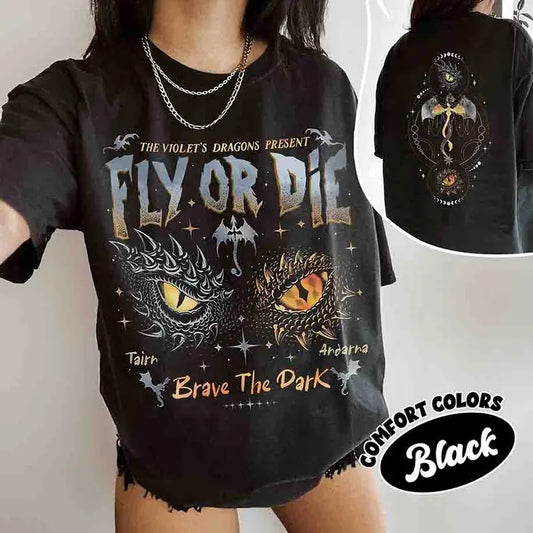 Dragon Rider Comfort Colors Shirt, Onyx Storm Brave The Dark Shirt, Fly Or Die Fourth Wing Series Tee, Gift For Dragon Books Lover