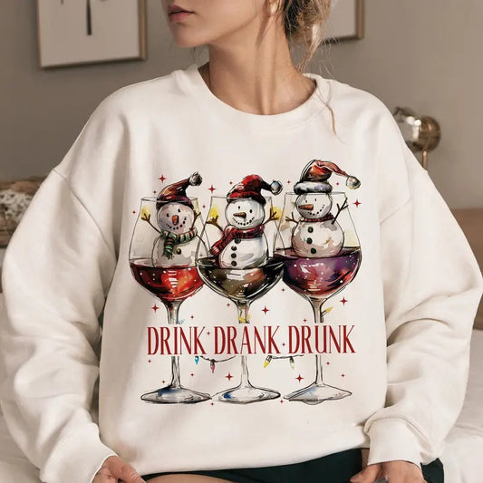 Drink Drank Drunk Christmas, Christmas Season, Christmas Clothes, Funny Christmas, Christmas Shirt, Snowman Christmas, Christmas Sweatshirt, Festive Season