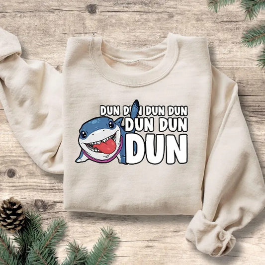 Dun Dun Dun Shark Sweatshirt - Womenswear Pullover Fabric