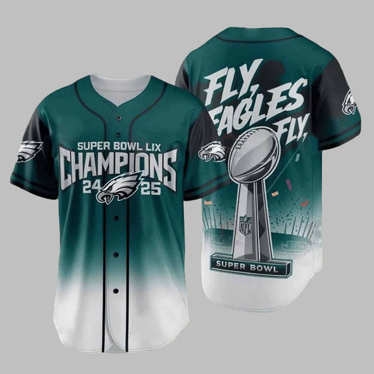 Eagles Super Bowl LIX Champions 2024 2025 Fly Eagles Fly Baseball Jersey - Grishko.com