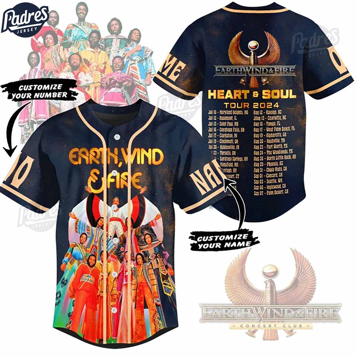 Earth Wind & Fire Heart And Soul Tour 2024 Custom Baseball Jersey - Padres Jersey Oasis: Elevate Your Baseball Style Game