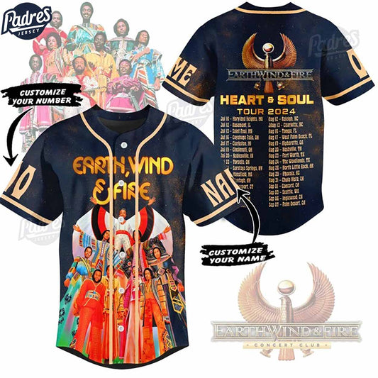 Earth Wind & Fire Heart And Soul Tour 2024 Custom Baseball Jersey - Padres Jersey Oasis: Elevate Your Baseball Style Game