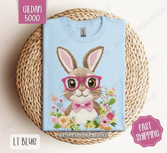 Embroidered Bunny Shirt Gildan, Easter Women's Tee, Cute Women's Tshirt Plus Sizes