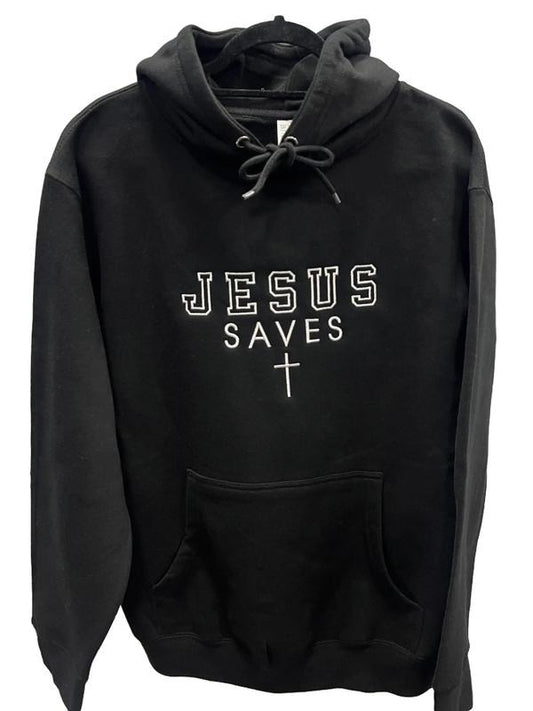 Embroidered Jesus Saves Simple Cross Logo Christian Faith Hope Love Fleece Hoodie Pullover with Front Pocket and Drawstrings